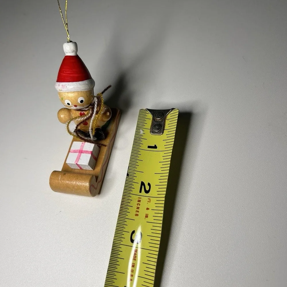 Vintage Wooden Ornament Santa‎ Claus Riding Sled